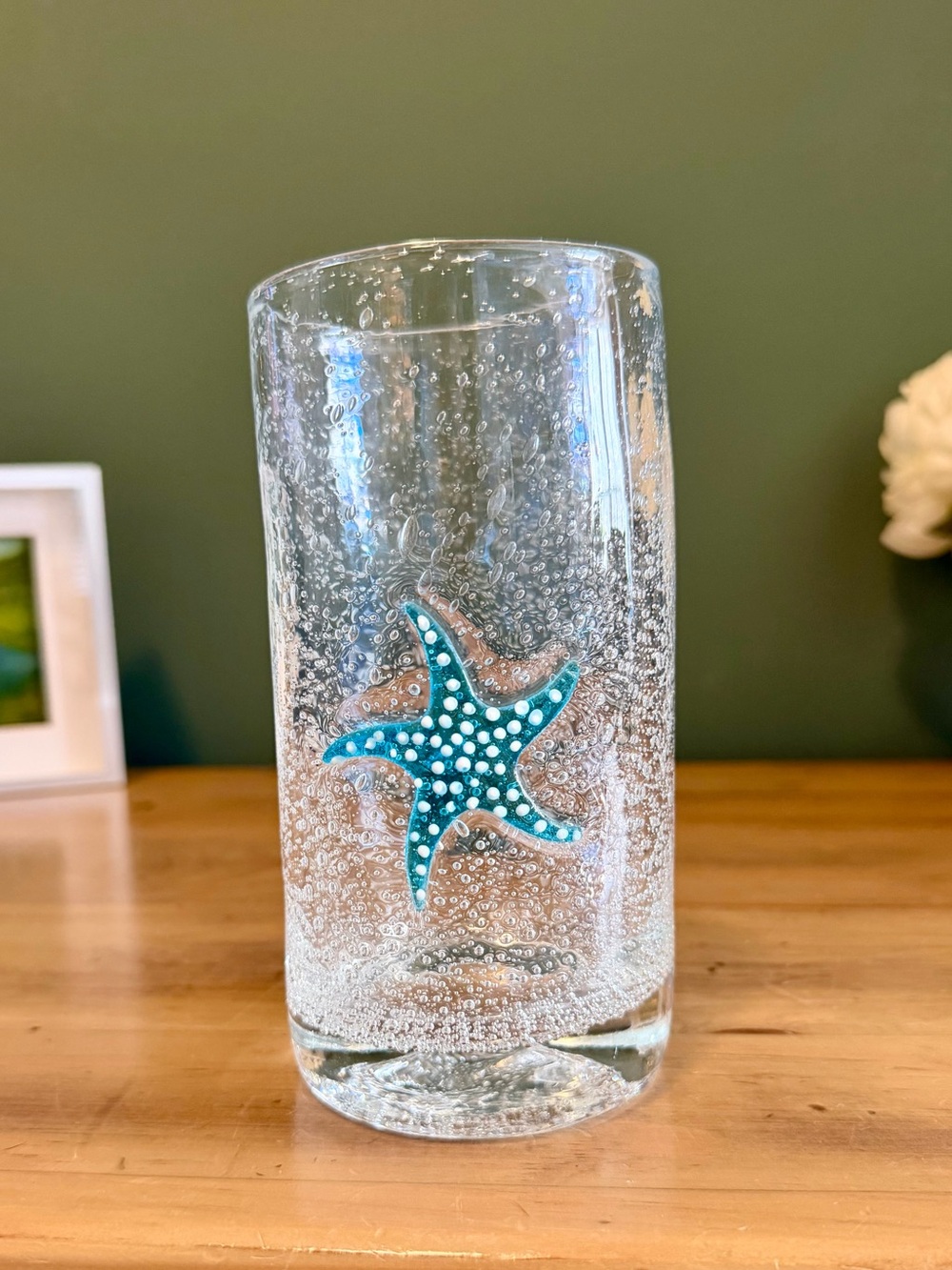 Homestudio Shoreline Highball Glass Aqua Starfish Bubble Glass
